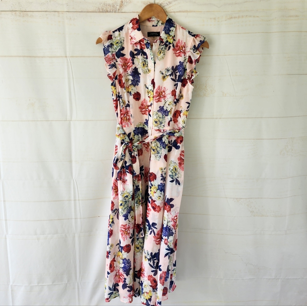 Tahari Floral Midi Dress Size 2 - Picture 2 of 12
